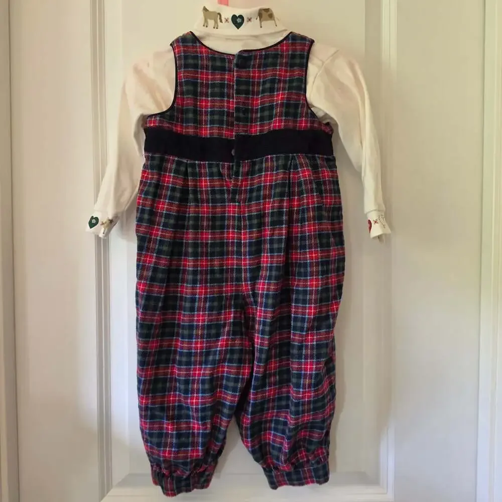 Flourishing Baby 24M Plaid Farm Animal Romper Turtleneck Set 90s